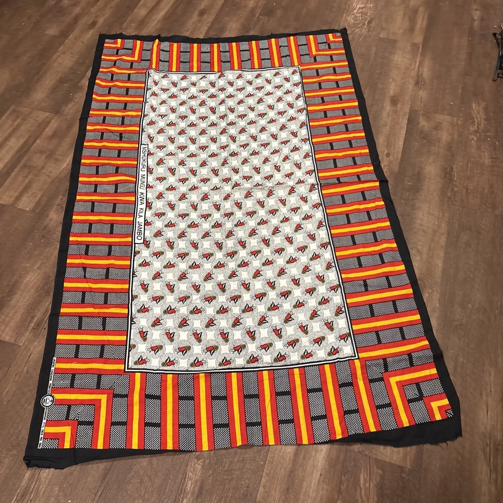 Urafiki Tanzania Printed Khanga, Yellow Black Red Fabric panel 1.25 Yards